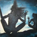 Uf-oni jsou tady, 1997, olej na překližce, cca 50×70 cm, soukromá sbírka