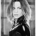 Kate Beckinsale (Underworld), kresba, tužka, tuš, portrét