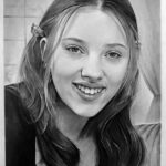 Scarlett Johansson, kresba, tužka, tuš, papír, portrét, ink on paper