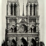 Notre Dame, Paříž, kresba, tuš, tužka