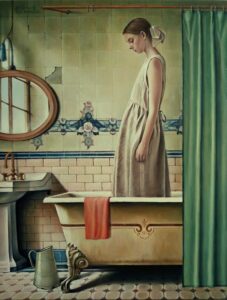 Dívka, Vermeer, koupelna, olejomalba