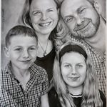 portrét, tužka, tuš